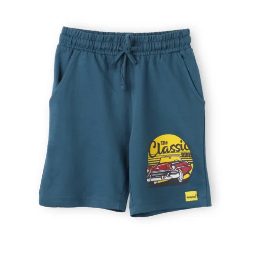 Boys Cotton Shorts | Classic Car | Blue Coral | 7-14Y