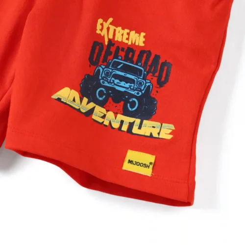 Boys Cotton Shorts | Off Road Jeep | Fiery Red | 7-14Y