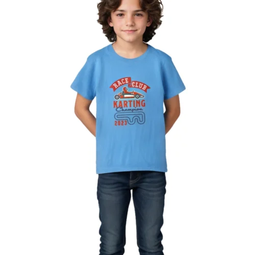 Boys Cotton T-Shirt | Race Club Karting | All Aboard Blue | 7-14Y