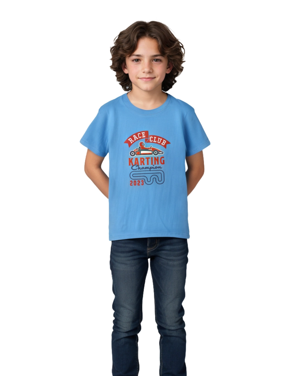 Boys Cotton T-Shirt | Race Club Karting | All Aboard Blue | 7-14Y
