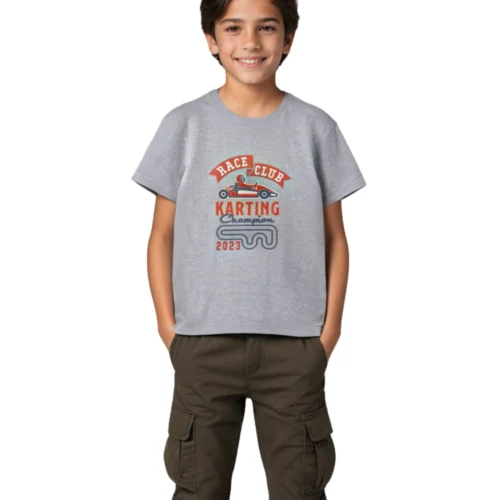 Boys Cotton T-Shirt | Race Club Karting | Grey Heather | 7-14Y