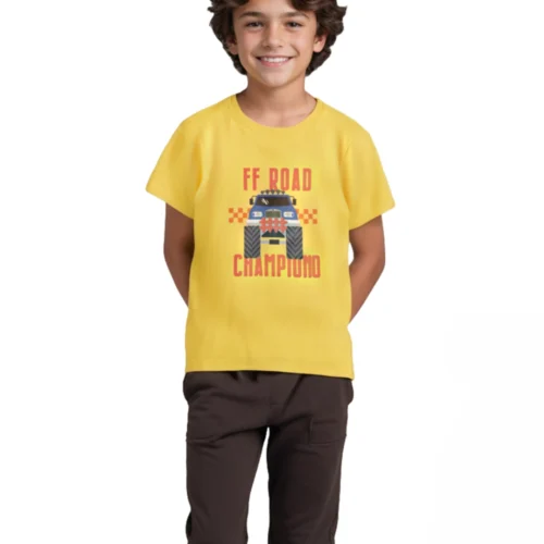 Boys Cotton T-Shirt | Off Road Champion | Dandelion Yellow | 7-14Y