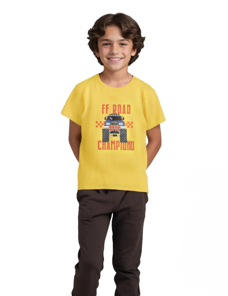 Boys Cotton T-Shirt | Off Road Champion | Dandelion Yellow | 7-14Y