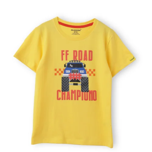 Boys Cotton T-Shirt | Off Road Champion | Dandelion Yellow | 7-14Y
