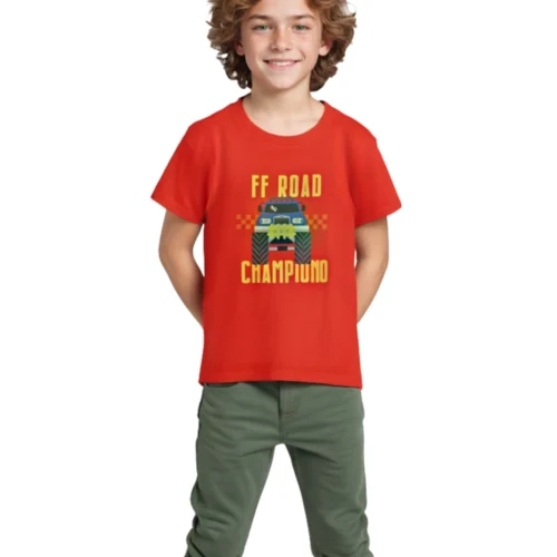 Boys Cotton T-Shirt | Off Road Champion | Fiery Red | 7-14Y