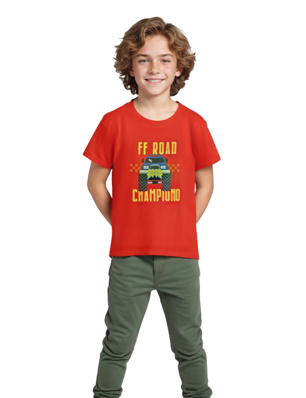 Boys Cotton T-Shirt | Off Road Champion | Fiery Red | 7-14Y