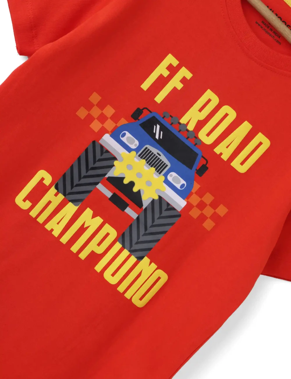Boys Cotton T-Shirt | Off Road Champion | Fiery Red | 7-14Y
