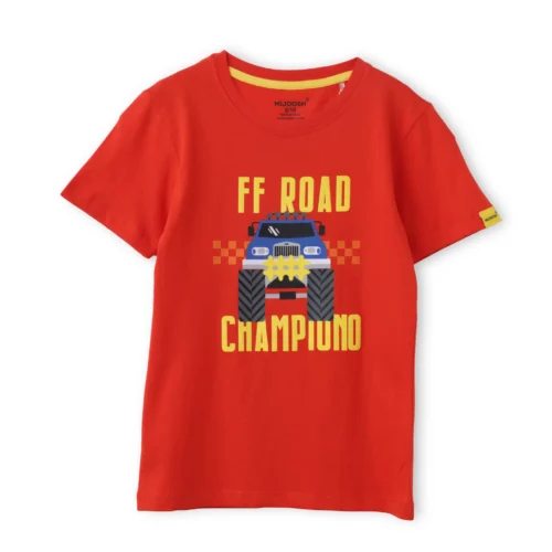 Boys Cotton T-Shirt | Off Road Champion | Fiery Red | 7-14Y