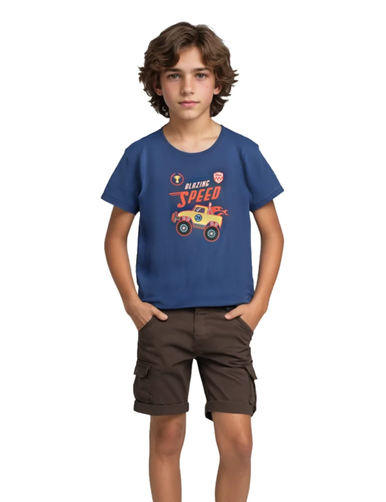 Boys Cotton T-Shirt | Blazing Speed | Estate Blue | 7-14Y