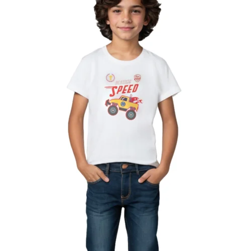 Boys Cotton T-Shirt | Blazing Speed | Pure White | 7-14Y
