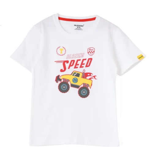 Boys Cotton T-Shirt | Blazing Speed | Pure White | 7-14Y
