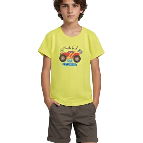 Boys Cotton T-Shirt | Monster Truck | Sulphur Spring Lime | 7-14Y