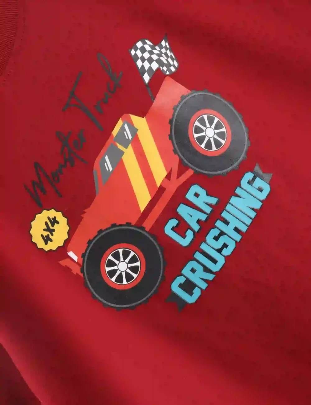 Boys Cotton T-Shirt | Monster Truck | Winery Red | 7-14Y