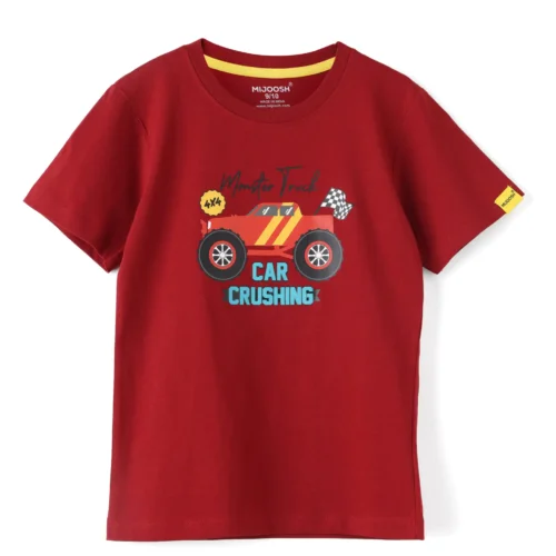 Boys Cotton T-Shirt | Monster Truck | Winery Red | 7-14Y