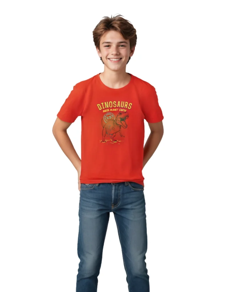 Boys Cotton T-Shirt | Dinosaurs | Fiery Red | 7-14Y