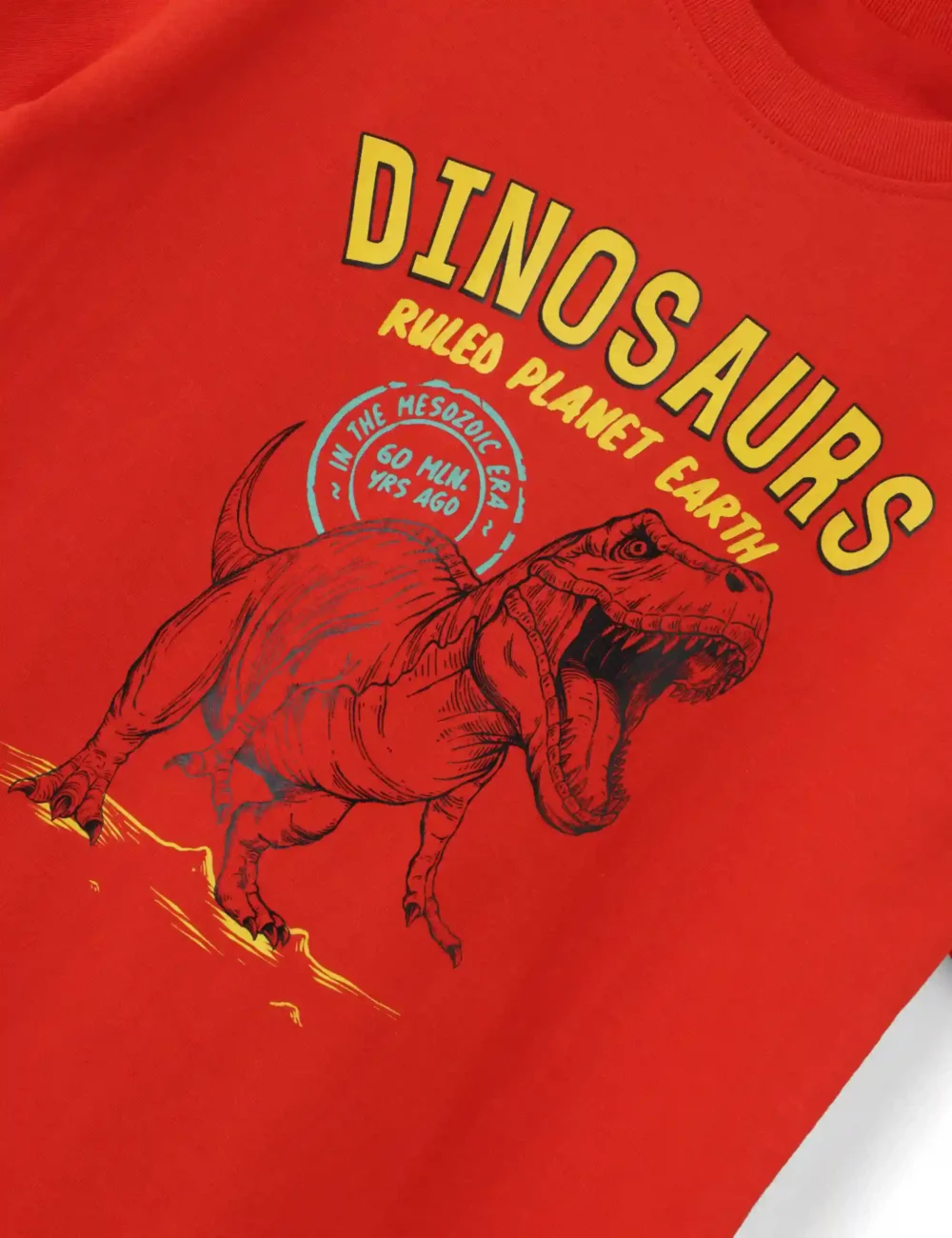 Boys Cotton T-Shirt | Dinosaurs | Fiery Red | 7-14Y