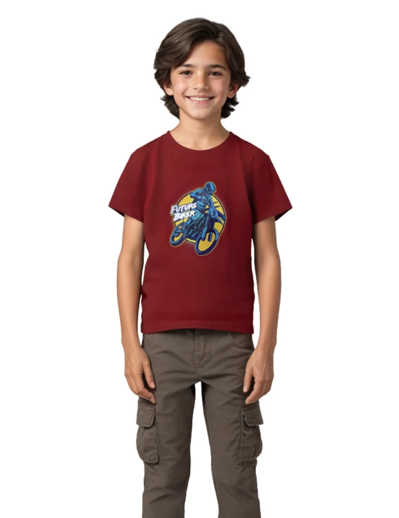 Boys Cotton T-Shirt | Future Biker | Winery Red | 7-14Y