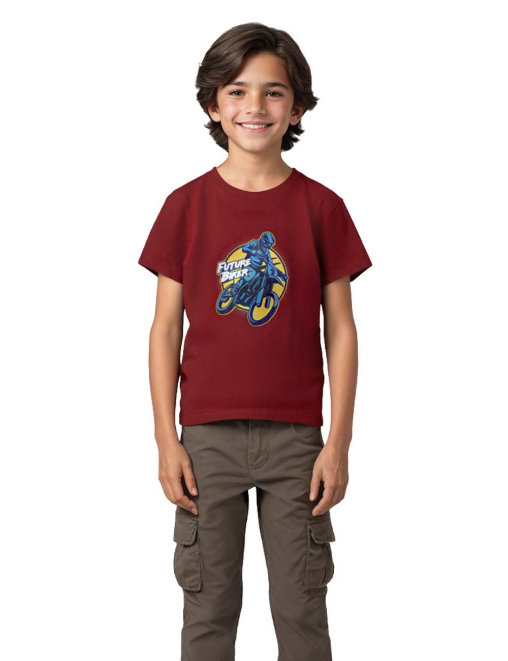 Boys Cotton T-Shirt | Future Biker | Winery Red | 7-14Y