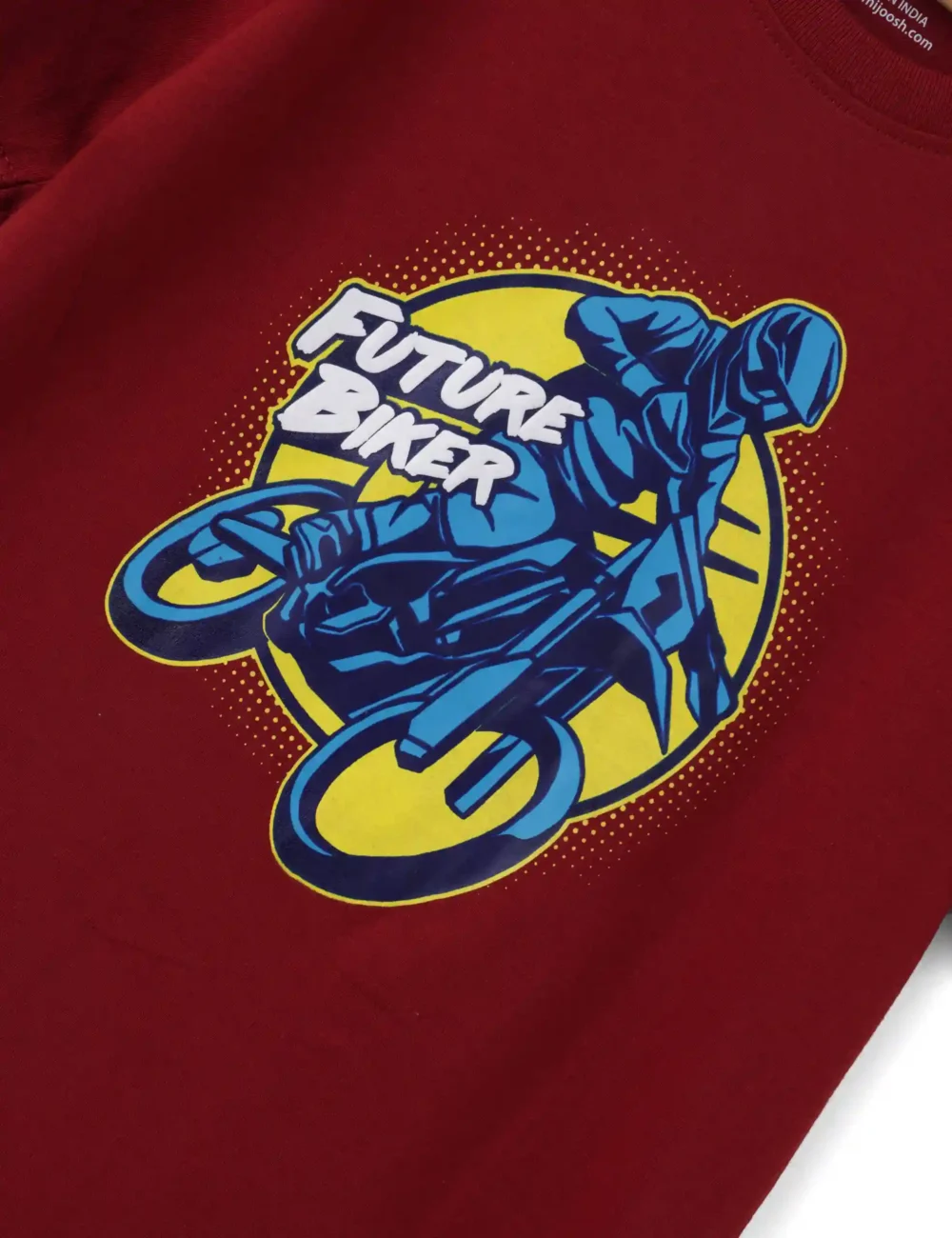Boys Cotton T-Shirt | Future Biker | Winery Red | 7-14Y