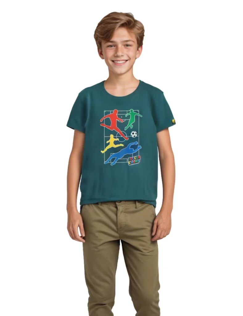 Boys Cotton T-Shirt | Soccer Camp | Blue Coral | 7-14Y