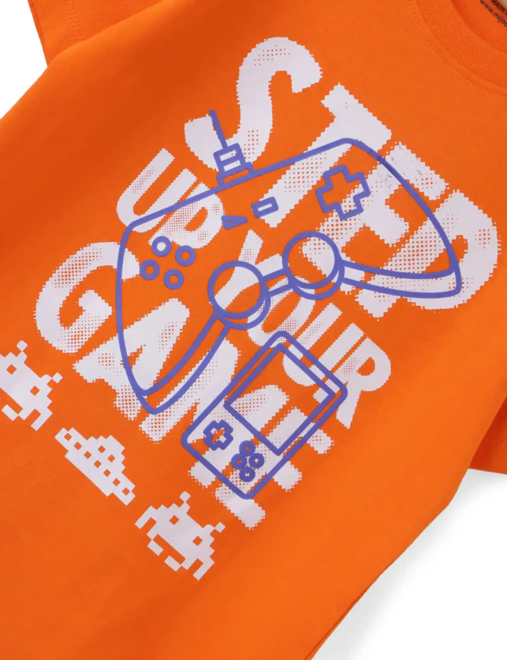 Boys Cotton T-Shirt | Step Your Game | Scarlet Ibis Orange | 7-14Y