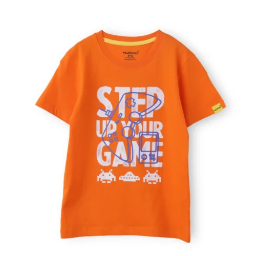 Boys Cotton T-Shirt | Step Your Game | Scarlet Ibis Orange | 7-14Y