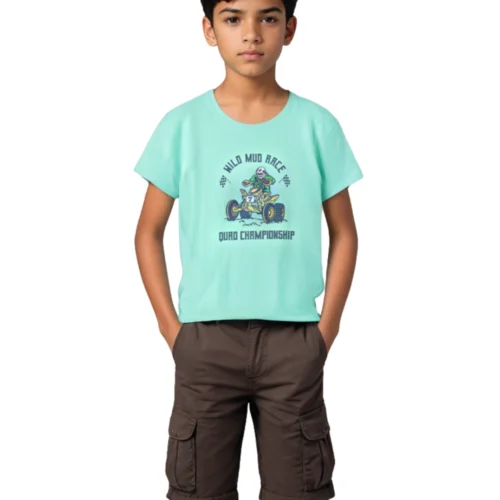 Boys Cotton T-Shirt | Wild Mud Race | Biscay Green | 7-14Y