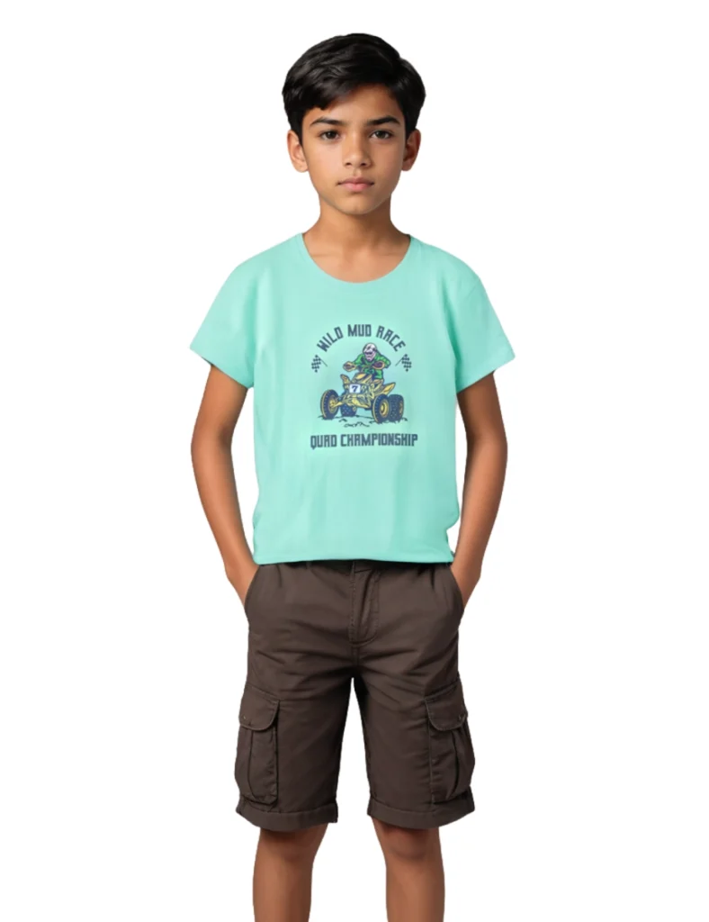 Boys Cotton T-Shirt | Wild Mud Race | Biscay Green | 7-14Y