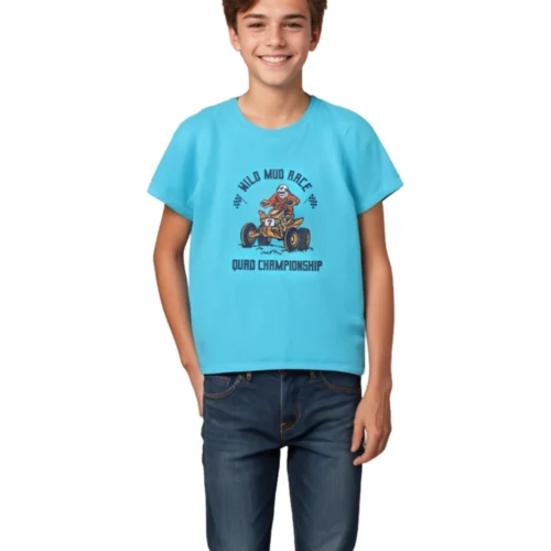 Boys Cotton T-Shirt | Wild Mud Race | Scuba Blue | 7-14Y