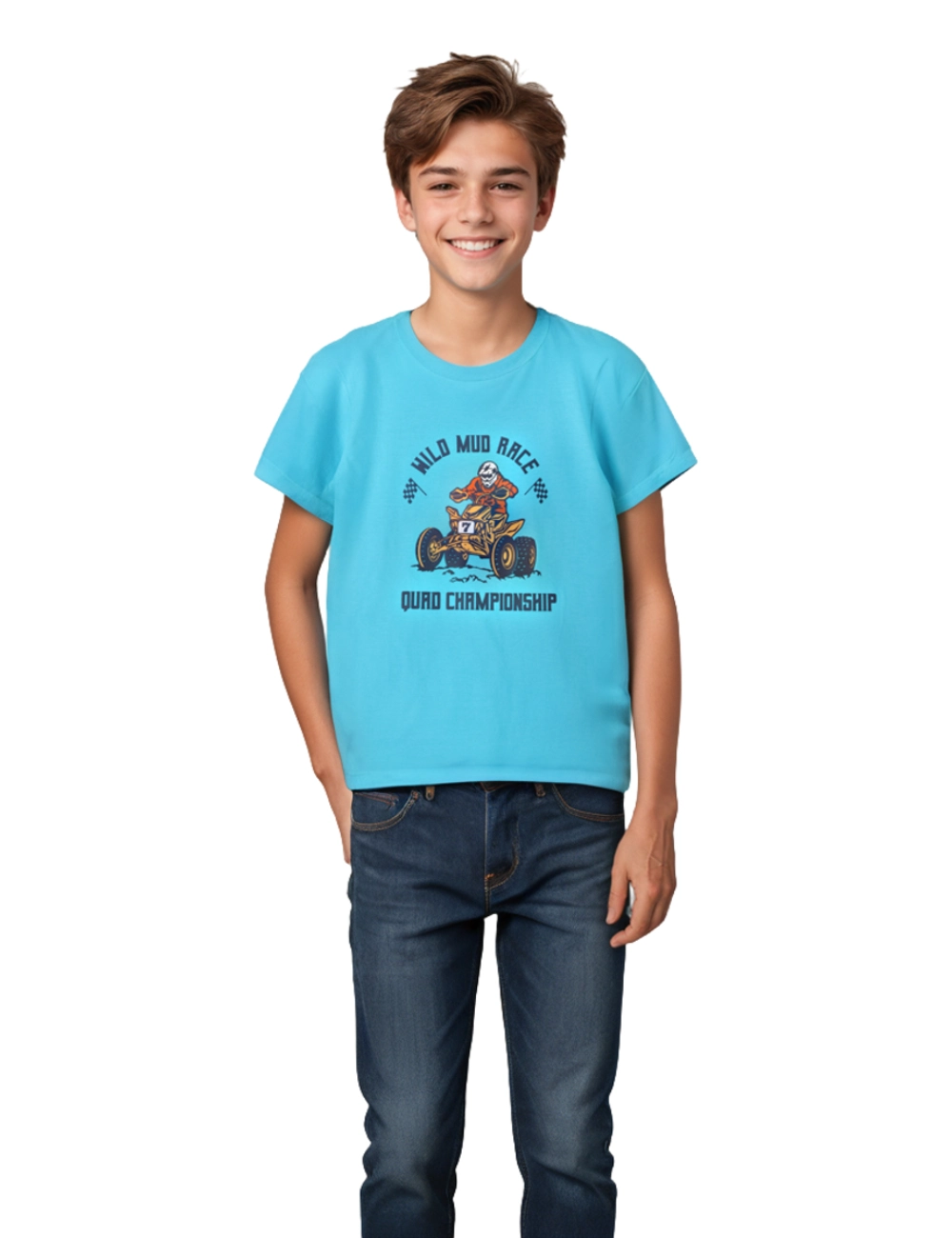 Boys Cotton T-Shirt | Wild Mud Race | Scuba Blue | 7-14Y