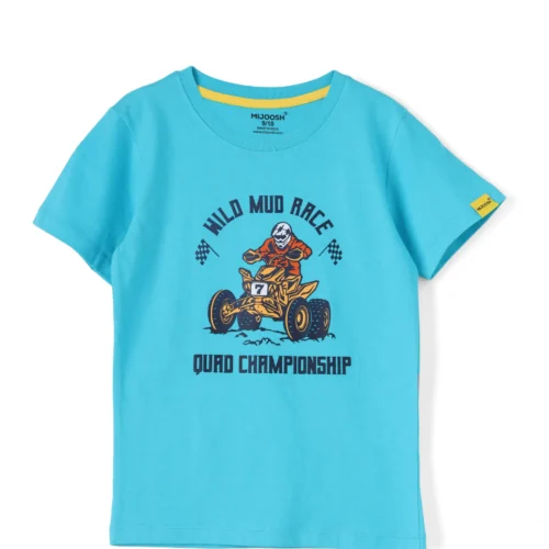 Boys Cotton T-Shirt | Wild Mud Race | Scuba Blue | 7-14Y
