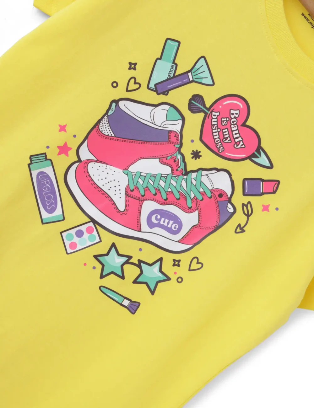 Girls Cotton T-Shirt | Beauty Queen | Blazing Yellow | 7-14Y