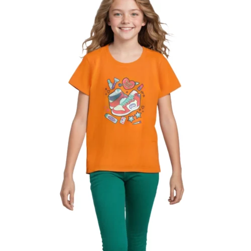 Girls Cotton T-Shirt | Beauty Queen | Vibrant Orange | 7-14Y