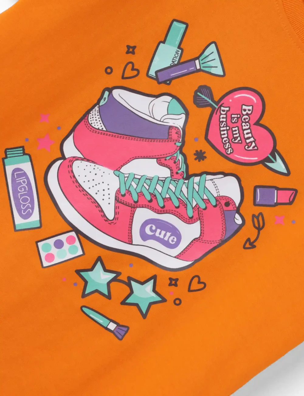 Girls Cotton T-Shirt | Beauty Queen | Vibrant Orange | 7-14Y