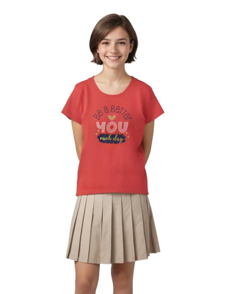 Girls Cotton T-Shirt | Be a Better | Hibiscus Red | 7-14Y