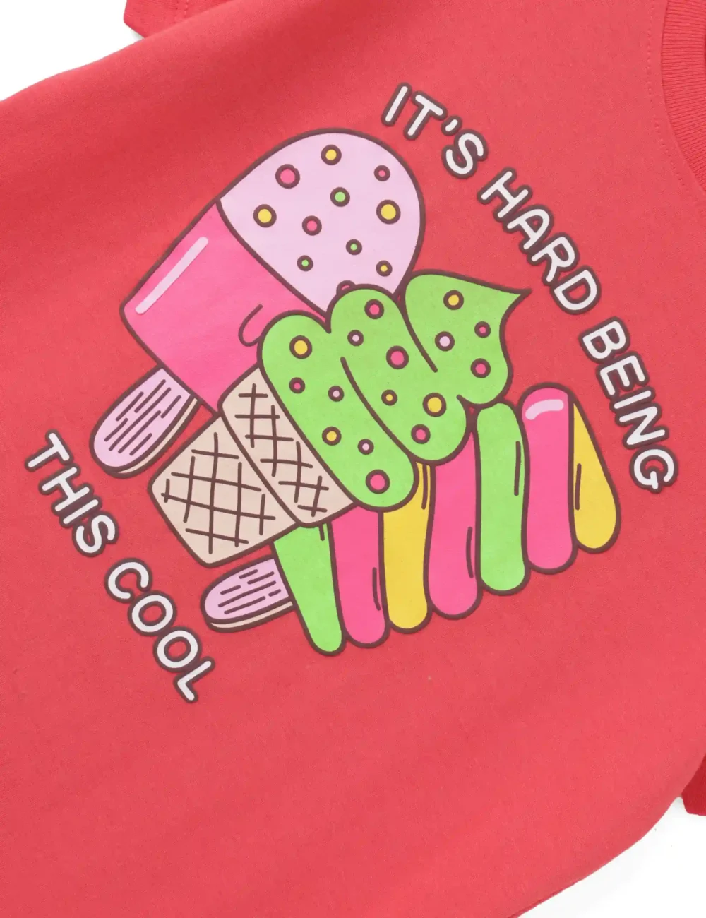 Girls Cotton T-Shirt | Cool Ice Creams | Hibiscus Red | 7-14Y