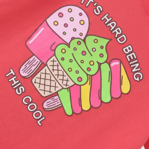Girls Cotton T-Shirt | Cool Ice Creams | Hibiscus Red | 7-14Y