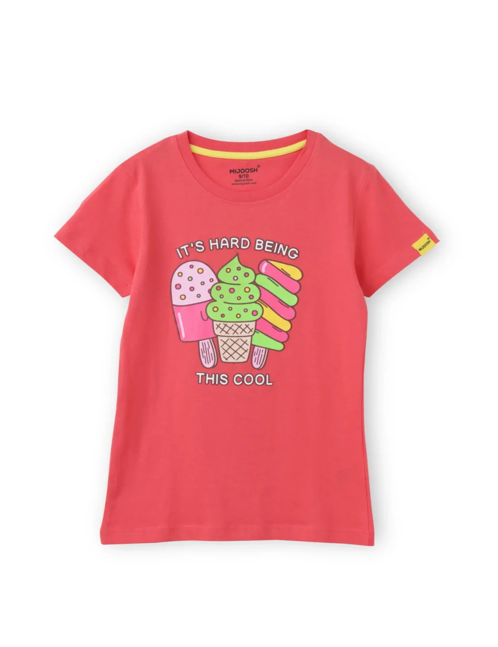 Girls Cotton T-Shirt | Cool Ice Creams | Hibiscus Red | 7-14Y
