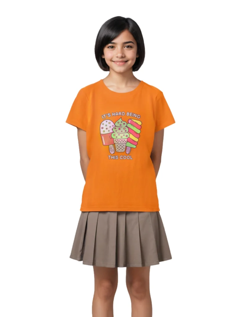 Girls Cotton T-Shirt | Cool Ice Creams | Vibrant Orange | 7-14Y