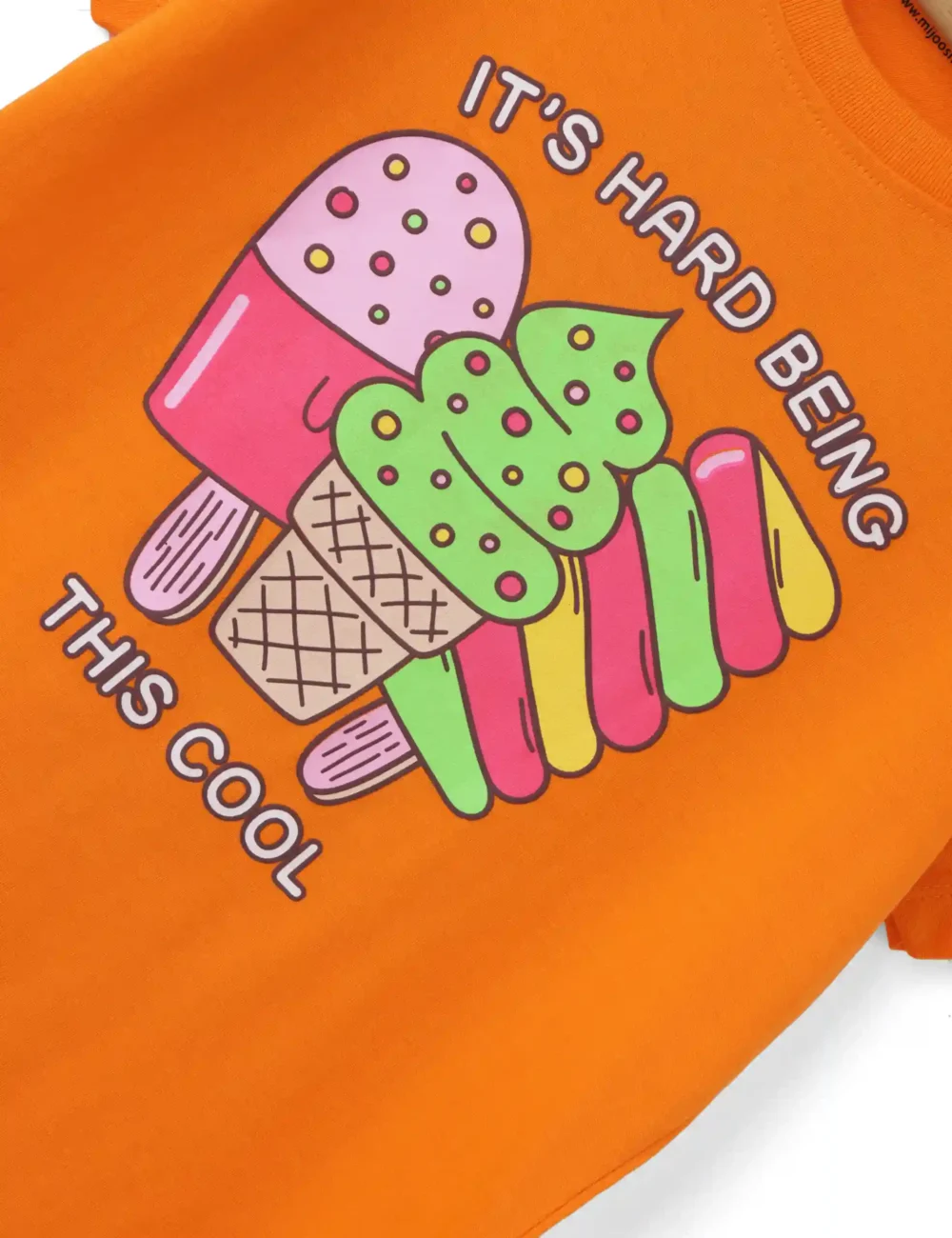 Girls Cotton T-Shirt | Cool Ice Creams | Vibrant Orange | 7-14Y