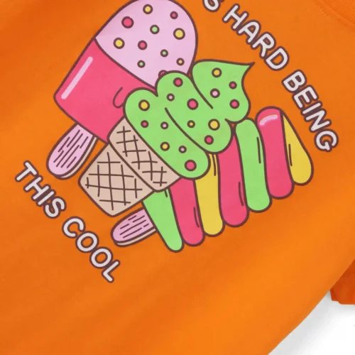 Girls Cotton T-Shirt | Cool Ice Creams | Vibrant Orange | 7-14Y