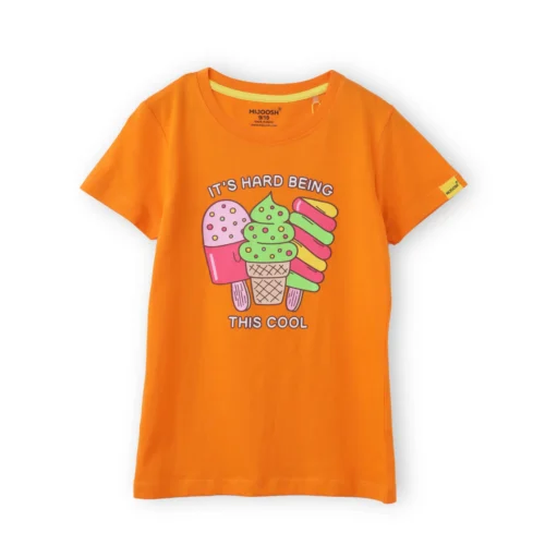 Girls Cotton T-Shirt | Cool Ice Creams | Vibrant Orange | 7-14Y