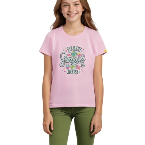 Girls Cotton T-Shirt | Sweet Summer | Bon Bon Pink | 7-14Y