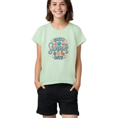 Girls Cotton T-Shirt | Sweet Summer | Patina Green | 7-14Y
