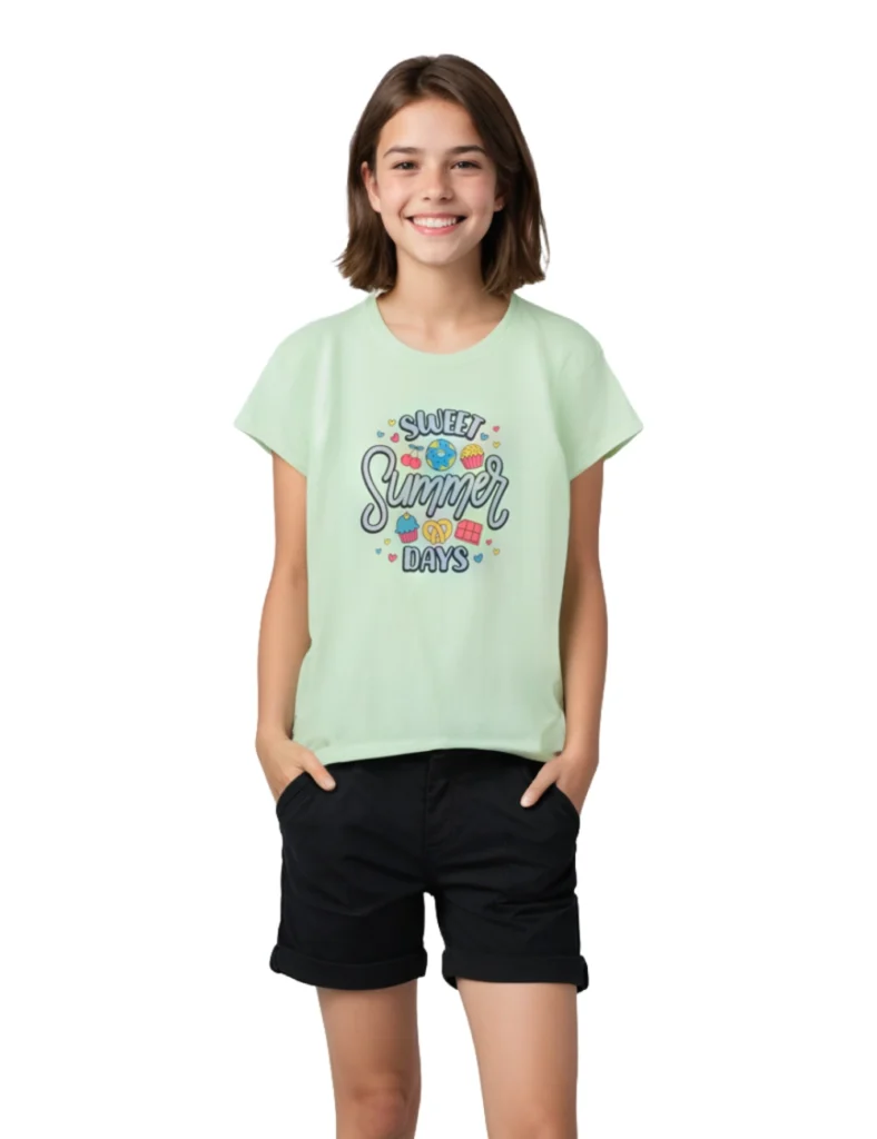 Girls Cotton T-Shirt | Sweet Summer | Patina Green | 7-14Y