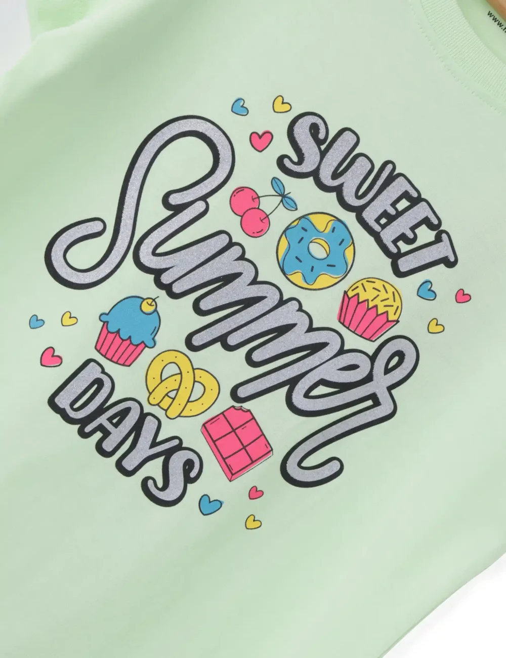 Girls Cotton T-Shirt | Sweet Summer | Patina Green | 7-14Y
