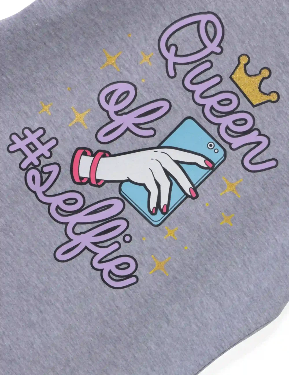 Girls Cotton T-Shirt | Queen of Selfie | Grey Heather | 7-14Y