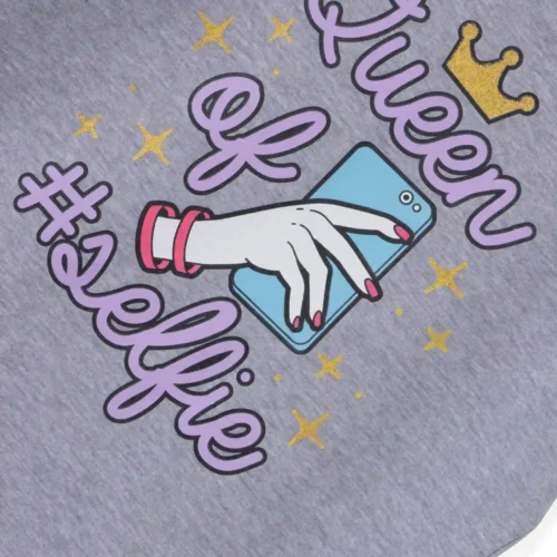 Girls Cotton T-Shirt | Queen of Selfie | Grey Heather | 7-14Y