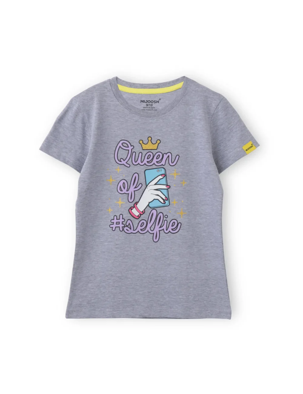 Girls Cotton T-Shirt | Queen of Selfie | Grey Heather | 7-14Y