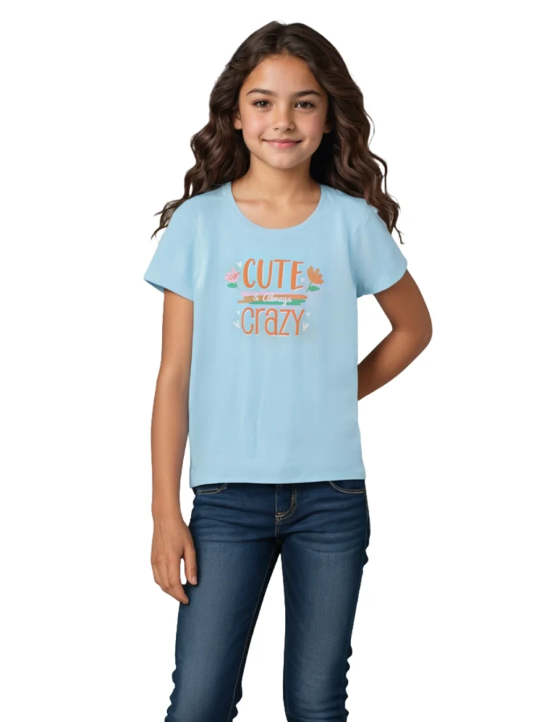 Girls Cotton T-Shirt | Cute Crazy | Atomizer Blue | 7-14Y